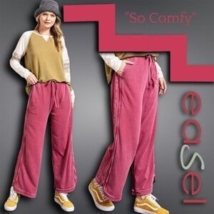EASEL LUX "So Comfy" Decorative Stitched Straight Wide Leg Pants NWOT